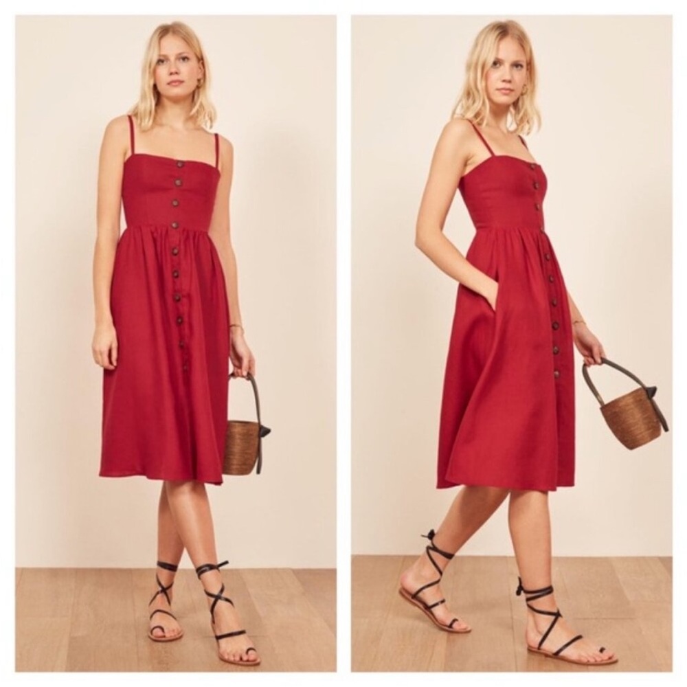 Reformation Red Norma Linen Dress Size 6